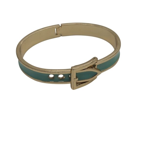 Mint Green Enamel Gold Tone Belt Buckle Bracelet Bangle - Picture 5 of 6